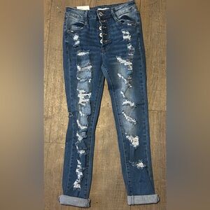 Rue21 Dark Blue Distressed Skinny Jeans